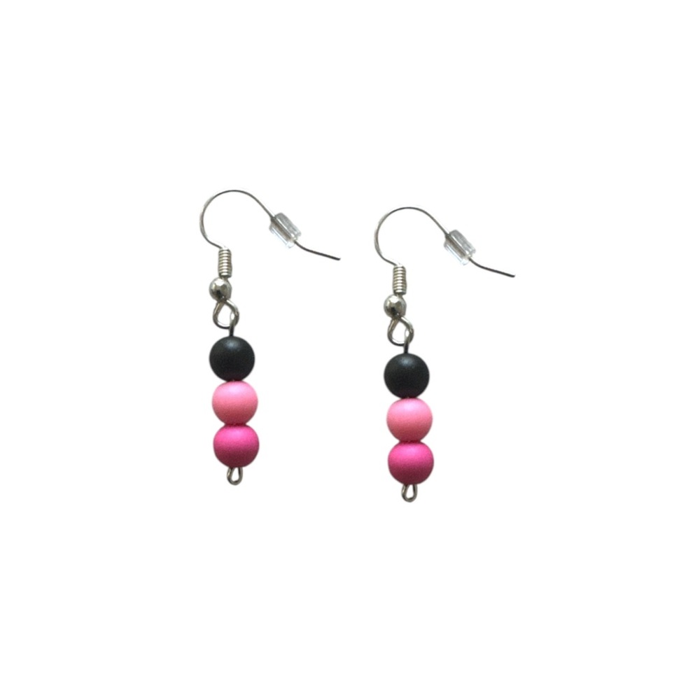 3 FOR $20 HANDCRAFTED Black & Pink Matte Acrylic Beaded Earrings